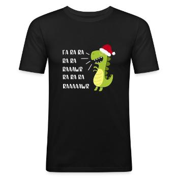 Dino med julehue, Sjov jul i - Herre Slim Fit T-Shirt - sort - Foran - Nik (191cm)
