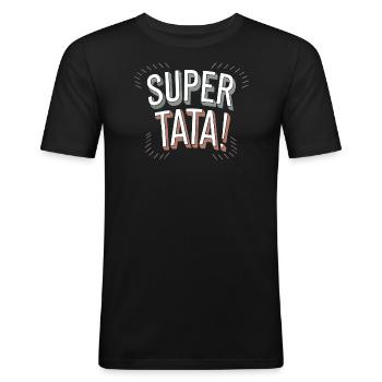 Super tata - T-shirt près du corps Homme - noir - Devant - Nik (191cm)