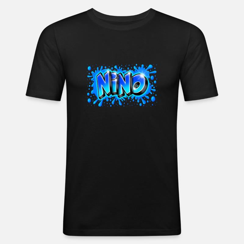 Graffiti NINO platsch blau - Männer Slim Fit T-Shirt - Schwarz