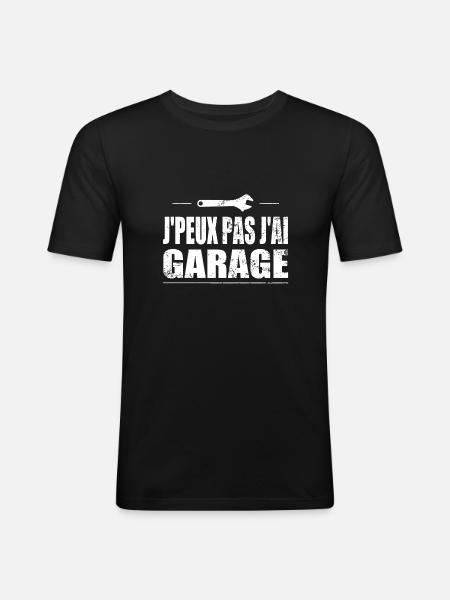 J'peux pas j'ai garage - T-shirt près du corps Homme - noir