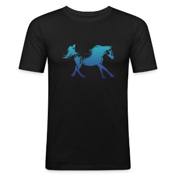 Arabe courant Cheval bleu - T-shirt près du corps Homme - noir - Devant - Nik (191cm)