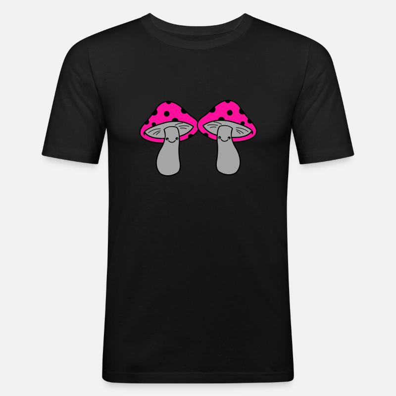 Pilze - Männer Slim Fit T-Shirt - Schwarz