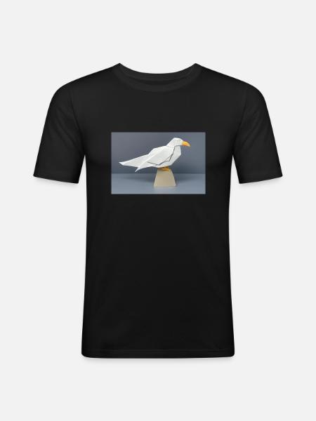 Silbermöwe im Origami-Stil - Männer Slim Fit T-Shirt - Schwarz