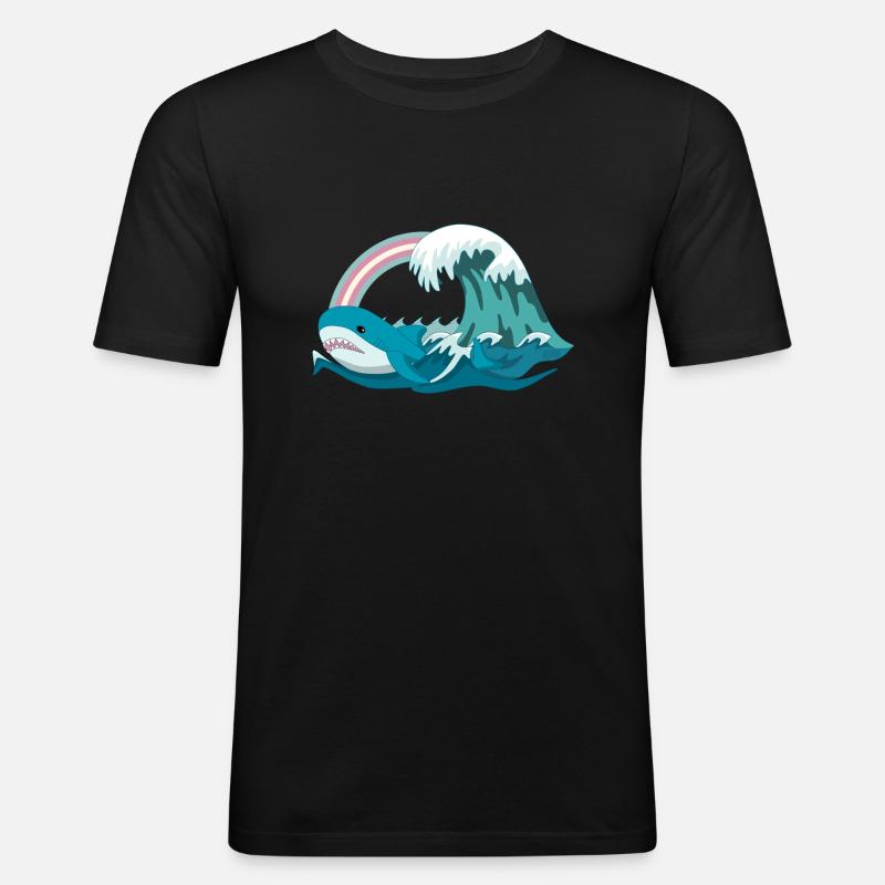 Pride Blahaj Pastell Regenbogen - Männer Slim Fit T-Shirt - Schwarz
