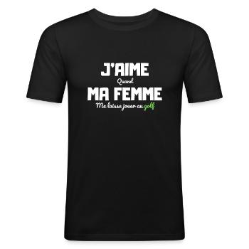 J'aime ma femme humour golf - T-shirt près du corps Homme - noir - Devant - Nik (191cm)