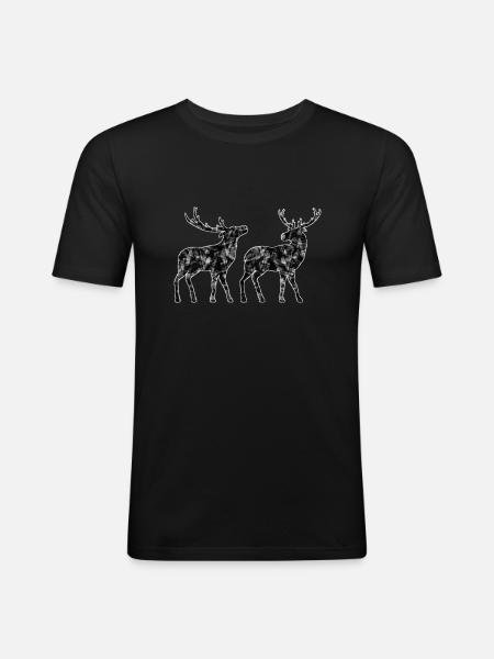 Hirsch - Männer Slim Fit T-Shirt - Schwarz