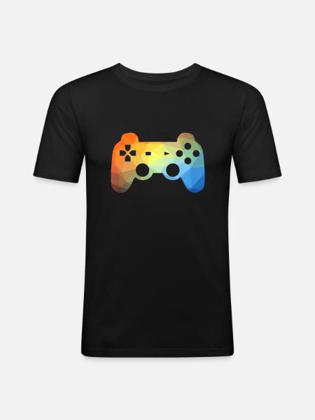 Bunter Gaming Controller - Männer Slim Fit T-Shirt - Schwarz