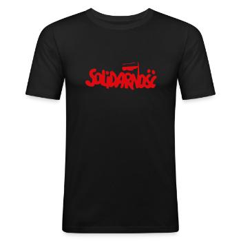 Solidarität - Solidarnosc - Männer Slim Fit T-Shirt - Schwarz - Vorne - Nik (191cm)