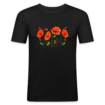 Blomster - Slim Fit T-skjorte for menn - svart - Foran - Nik (191cm)