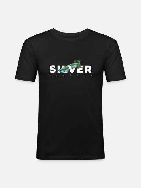 Silberner Arowana Monster Fischhüter - Männer Slim Fit T-Shirt - Schwarz
