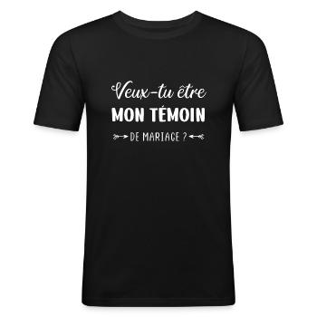 Demande d'un témoin Le mariage Est-ce que tu veux - T-shirt près du corps Homme - noir - Devant - Nik (191cm)