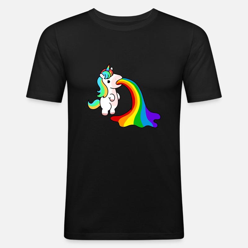 Kotzendes Einhorn - Männer Slim Fit T-Shirt - Schwarz