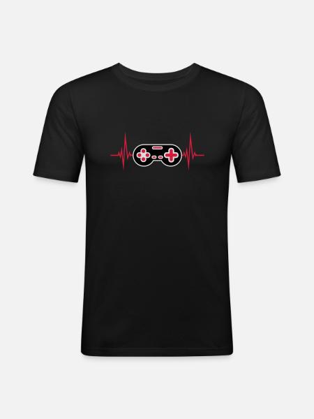 Pulse Heartbeat Retro Gamer - Men's Slim Fit T-Shirt - black
