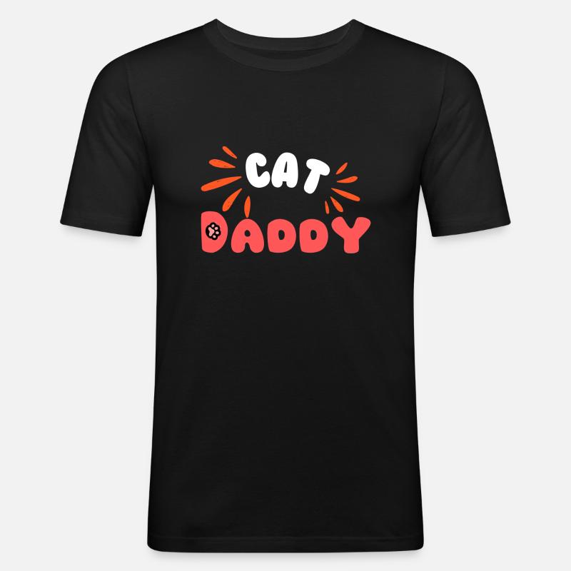 Papa Katze - Männer Slim Fit T-Shirt - Schwarz