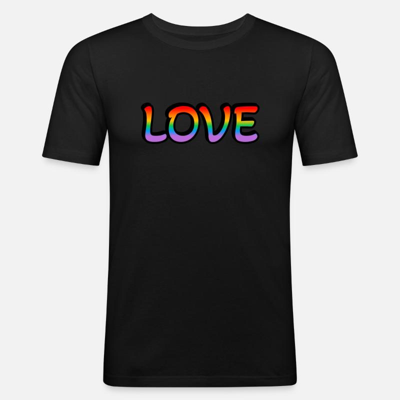 Retro Regenbogen Liebe - Männer Slim Fit T-Shirt - Schwarz