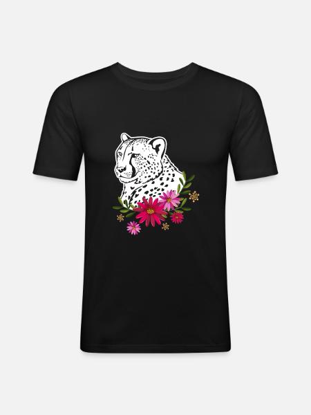 Cheetah With Flowers - Men's Slim Fit T-Shirt - black