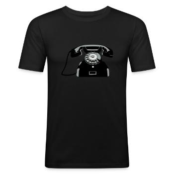 Oldschool Telefon - Männer Slim Fit T-Shirt - Schwarz - Vorne - Nik (191cm)