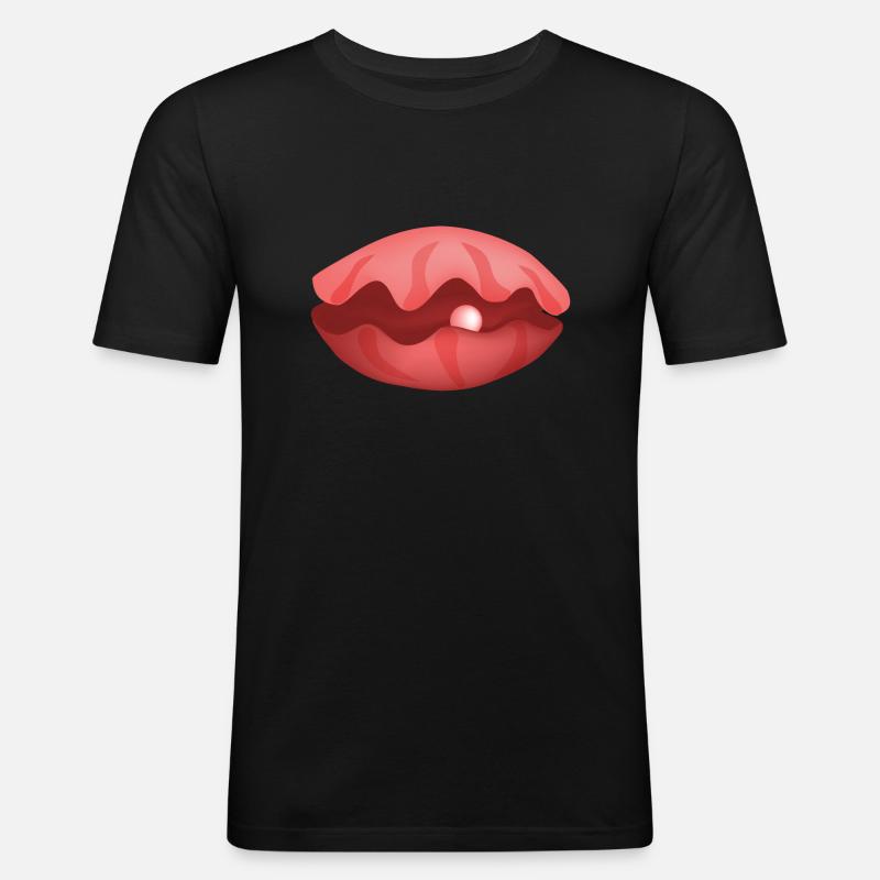Pearl Shell - Perle Muschel - Männer Slim Fit T-Shirt - Schwarz
