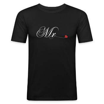 Passendes Ehepaar T-Shirt für Herrn und Frau - Männer Slim Fit T-Shirt - Schwarz - Vorne - Nik (191cm)