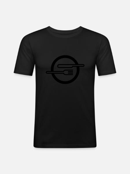 Teller mit Besteck - Männer Slim Fit T-Shirt - Schwarz