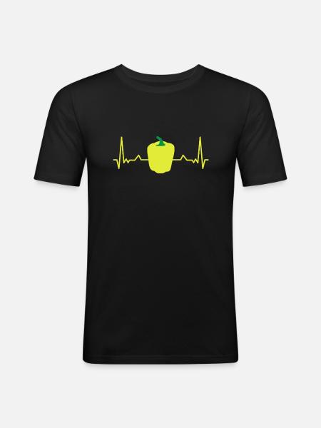 Paprika EKG - Männer Slim Fit T-Shirt - Schwarz