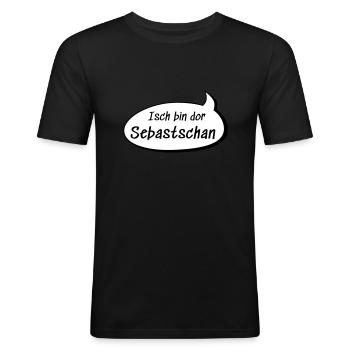 Isch bin dor Sebastschan Sebastian auf sächsisch - Männer Slim Fit T-Shirt - Schwarz - Vorne - Nik (191cm)