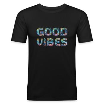 Good Vibes & Surfing & Holidays - Men's Slim Fit T-Shirt - black - Front - Nik (191cm)