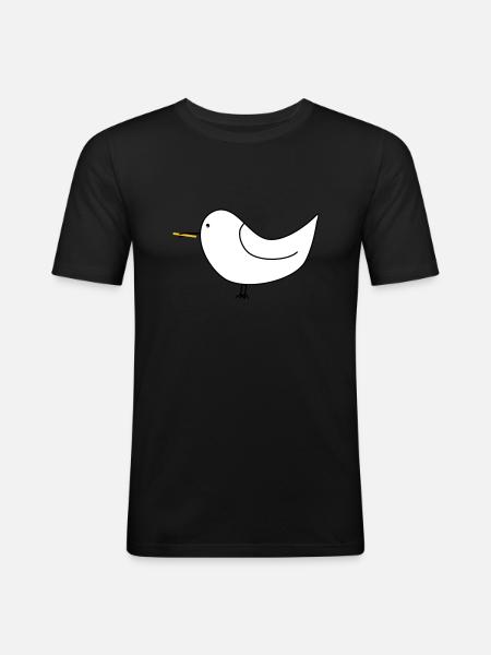 Weiße Möwe mit Pommes - Männer Slim Fit T-Shirt - Schwarz