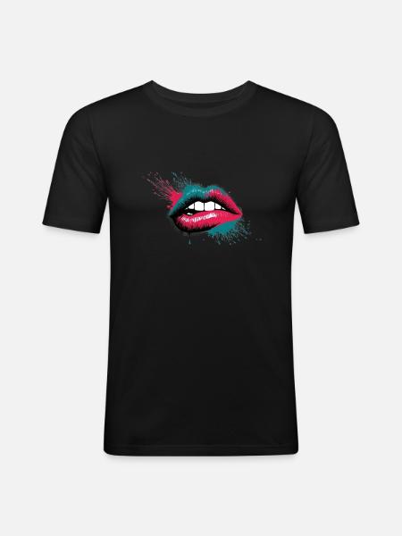Hot Lips - Männer Slim Fit T-Shirt - Schwarz