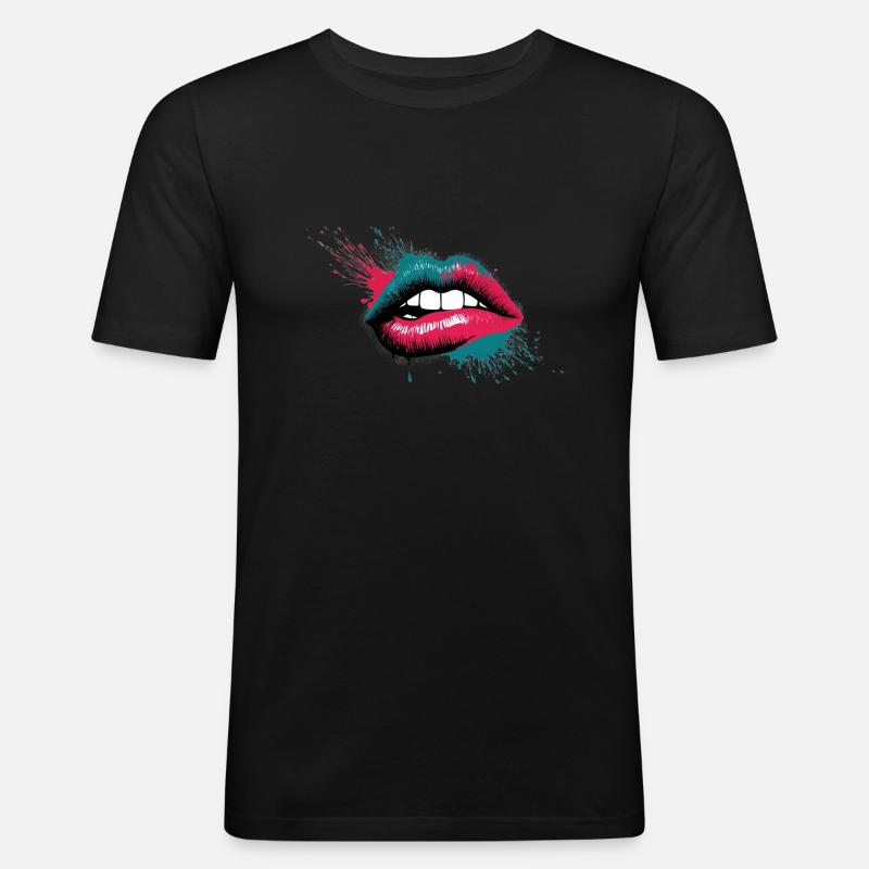 Hot Lips - Männer Slim Fit T-Shirt - Schwarz