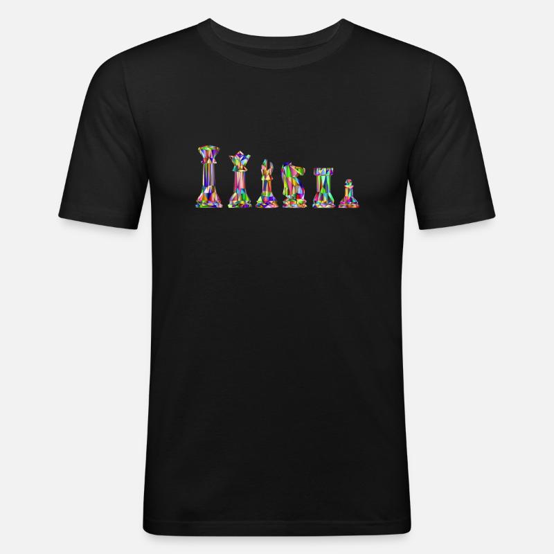 Buntes Schach - Männer Slim Fit T-Shirt - Schwarz