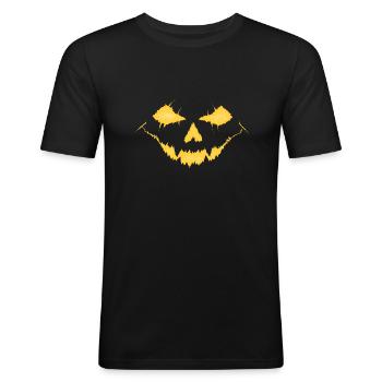 Monster Fratze, weiß-gelb - Männer Slim Fit T-Shirt - Schwarz - Vorne - Nik (191cm)