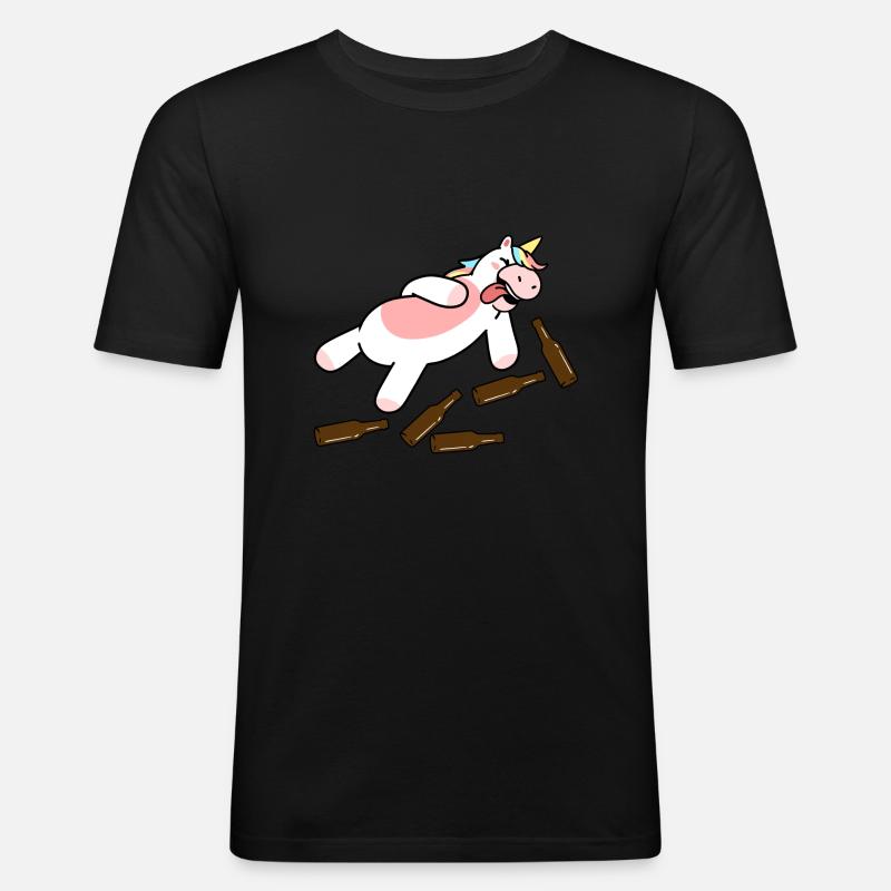 Betrunkenes Einhorn - Männer Slim Fit T-Shirt - Schwarz