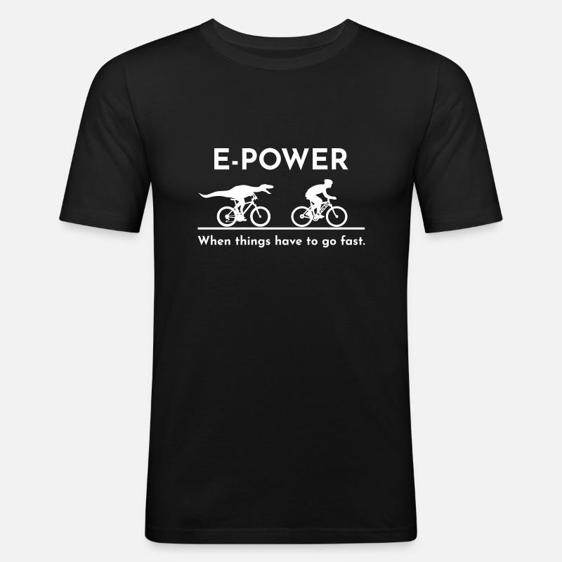 Vélociraptor à la poursuite d’un e-biker - T-shirt près du corps Homme - noir