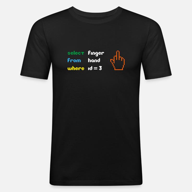 Lustige SQL-Abfrage: 8-Bit-Mittelfinger für Geeks - Männer Slim Fit T-Shirt - Schwarz