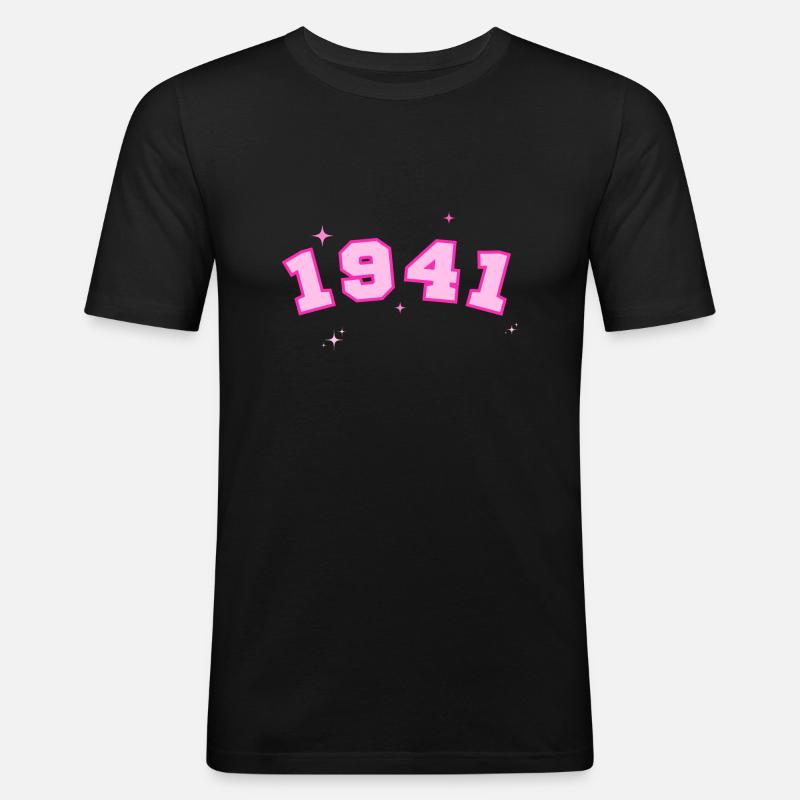1941 Rosa Stern - Männer Slim Fit T-Shirt - Schwarz
