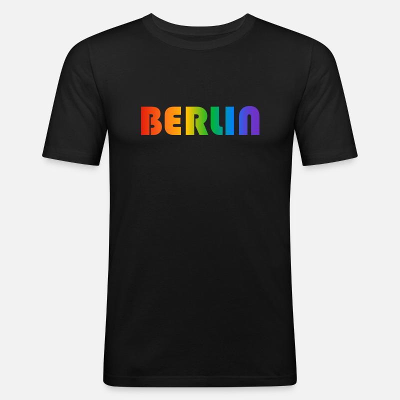 Berliner Regenbogen Text - Männer Slim Fit T-Shirt - Schwarz