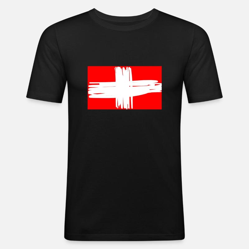 Schweizer Fahne - Männer Slim Fit T-Shirt - Schwarz