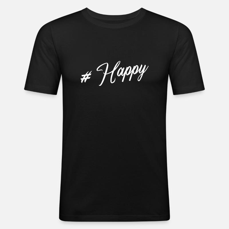 #Happy - Männer Slim Fit T-Shirt - Schwarz