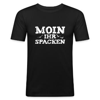 Moin Ihr Spacken Plattdeutsch Norddeutschland - Männer Slim Fit T-Shirt - Schwarz - Vorne - Nik (191cm)