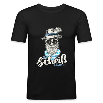 Volksfest Bayrisch Lustig An Scheiß muass i - Männer Slim Fit T-Shirt - Schwarz - Vorne - Nik (191cm)