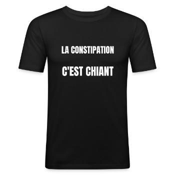 La constipation c'est chiant - T-shirt près du corps Homme - noir - Devant - Nik (191cm)