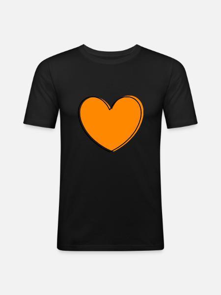 Coeur orange Cadeau orange Saint-Valentin - T-shirt près du corps Homme - noir