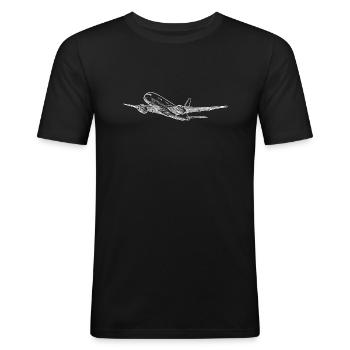 Croquis d’avion passager - T-shirt près du corps Homme - noir - Devant - Nik (191cm)