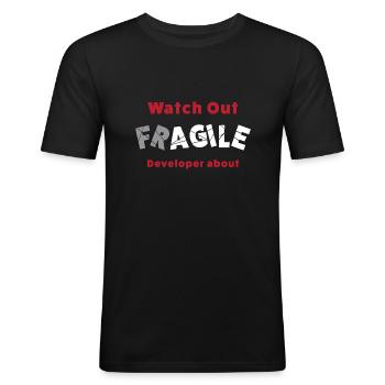Fragile Developer About - Men's Slim Fit T-Shirt - black - Front - Nik (191cm)