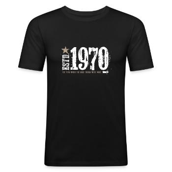Estd. 1970 - T-shirt près du corps Homme - noir - Devant - Nik (191cm)