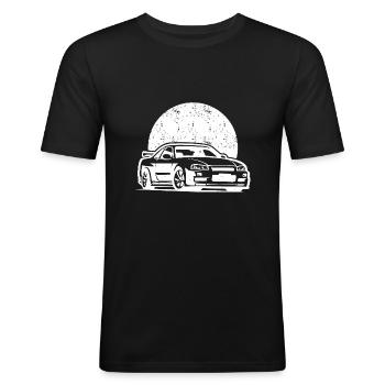 R34 Gift JDM Motorsport Japan Auto - Mannen slim fit T-shirt - zwart - Voor - Nik (191cm)