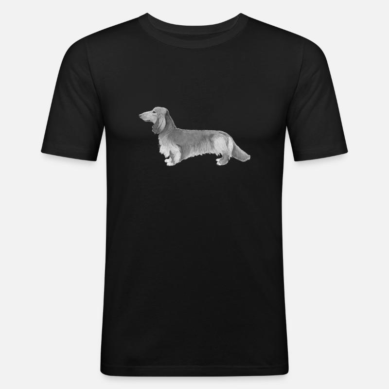 Dackel - Dackel Langhaar - Männer Slim Fit T-Shirt - Schwarz