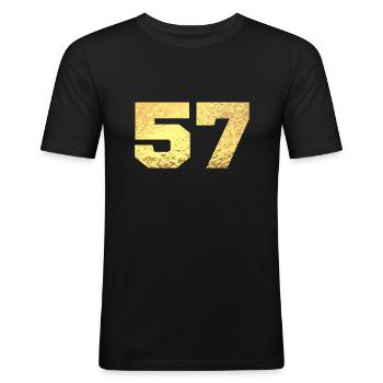 Number 57 Gold Glitter - 57th Anniversary - Men's Slim Fit T-Shirt - black - Front - Nik (191cm)