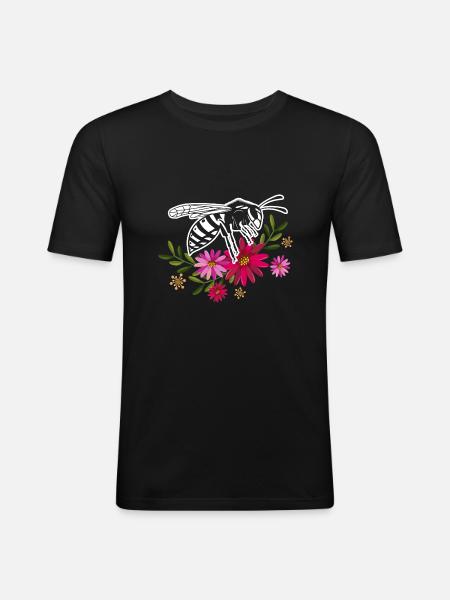 Bee With Flowers - Men's Slim Fit T-Shirt - black